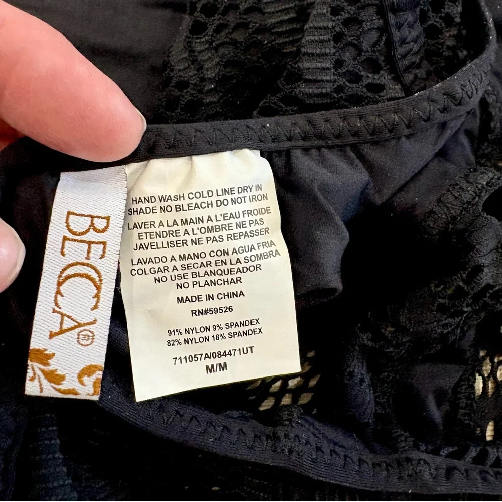 NWT! BECCA BY REBECCA VIRTUE, Crochet One-Piece Swimsuit in black. - Picture 9 of 10